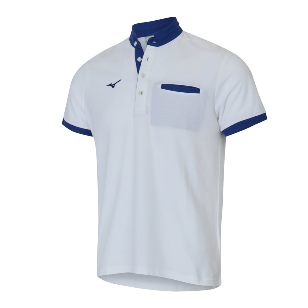 CONTRAST STAND COLLAR TRAINING POLO MEN White / Mazarine Blue